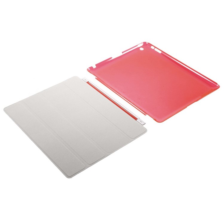 For The New iPad Four-fold Stand Smart Leather Cover and Back Companion PC Case - Red-13