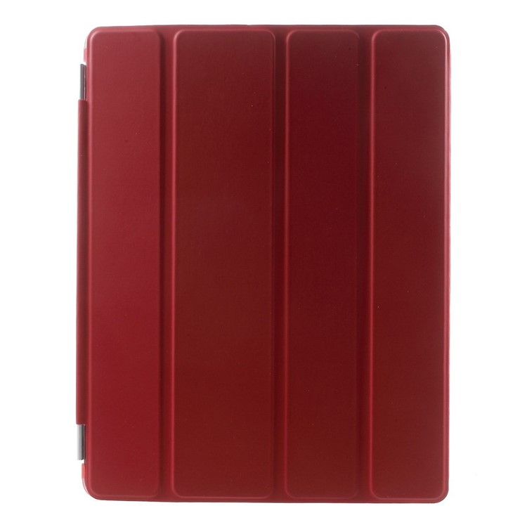 For The New iPad Four-fold Stand Smart Leather Cover and Back Companion PC Case - Red-2