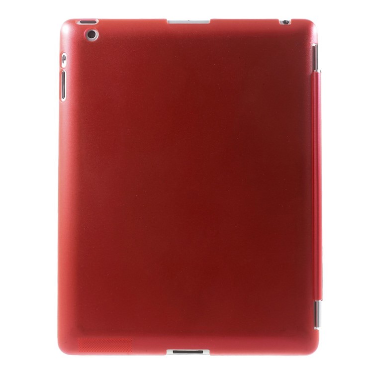 For The New iPad Four-fold Stand Smart Leather Cover and Back Companion PC Case - Red-3