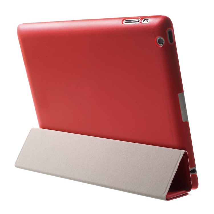 For The New iPad Four-fold Stand Smart Leather Cover and Back Companion PC Case - Red-4
