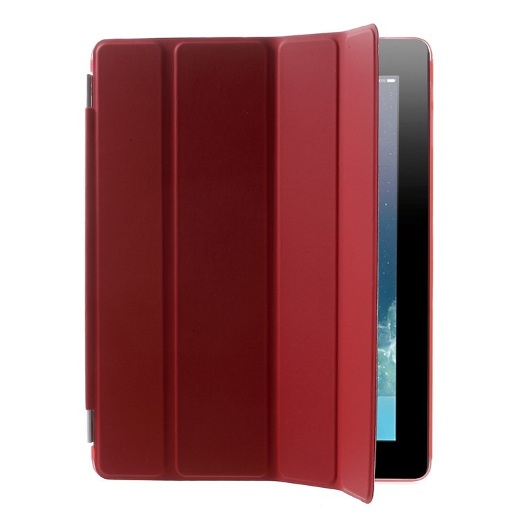 For The New iPad Four-fold Stand Smart Leather Cover and Back Companion PC Case - Red-5