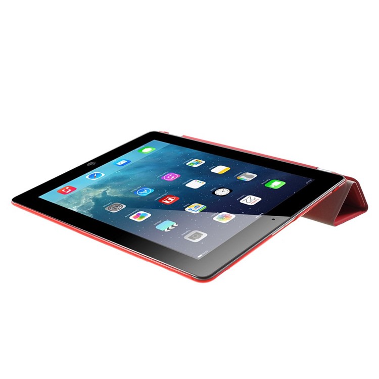 For The New iPad Four-fold Stand Smart Leather Cover and Back Companion PC Case - Red-6