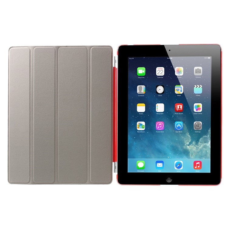 For The New iPad Four-fold Stand Smart Leather Cover and Back Companion PC Case - Red-7