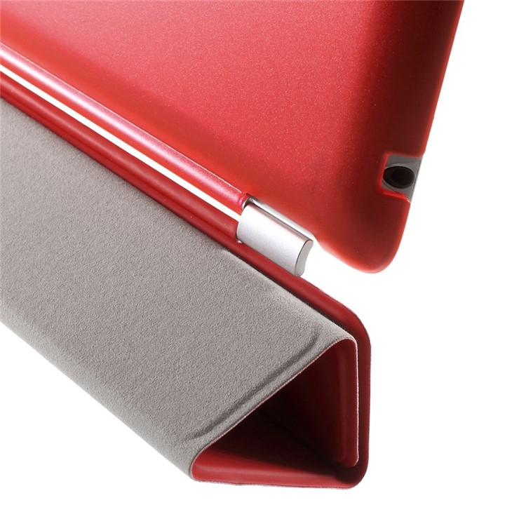 For The New iPad Four-fold Stand Smart Leather Cover and Back Companion PC Case - Red-8