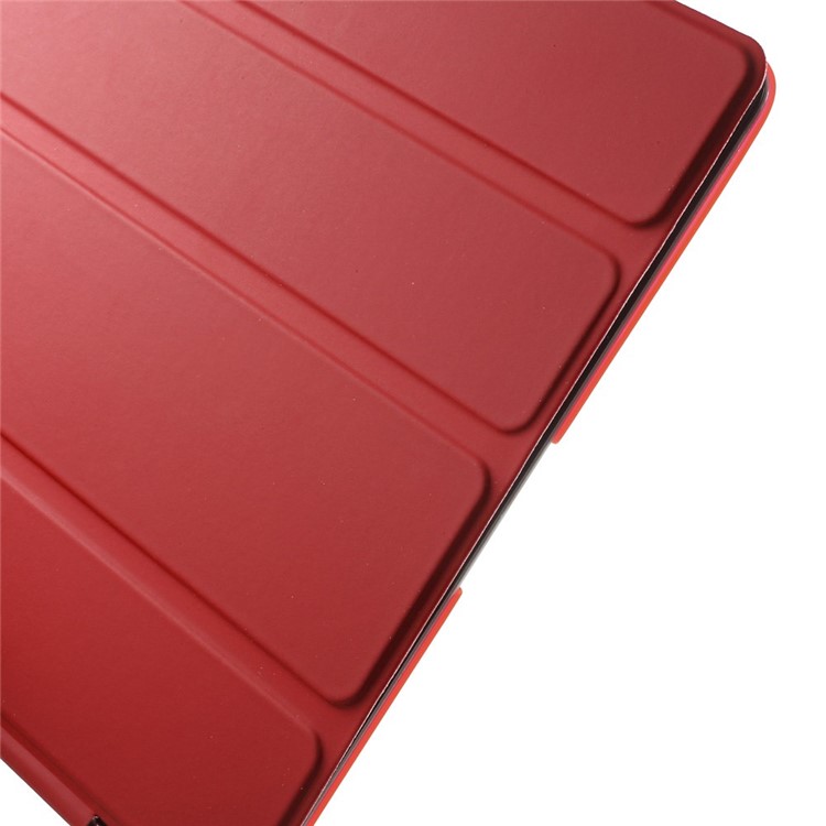 For The New iPad Four-fold Stand Smart Leather Cover and Back Companion PC Case - Red-9