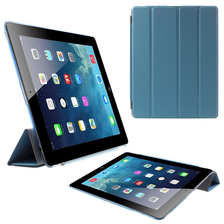 Four-fold Stand Smart Leather Case and Back Companion PC Case for The New iPad - Blue-1