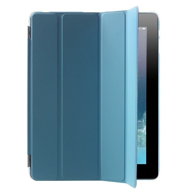 Four-fold Stand Smart Leather Case and Back Companion PC Case for The New iPad - Blue-4