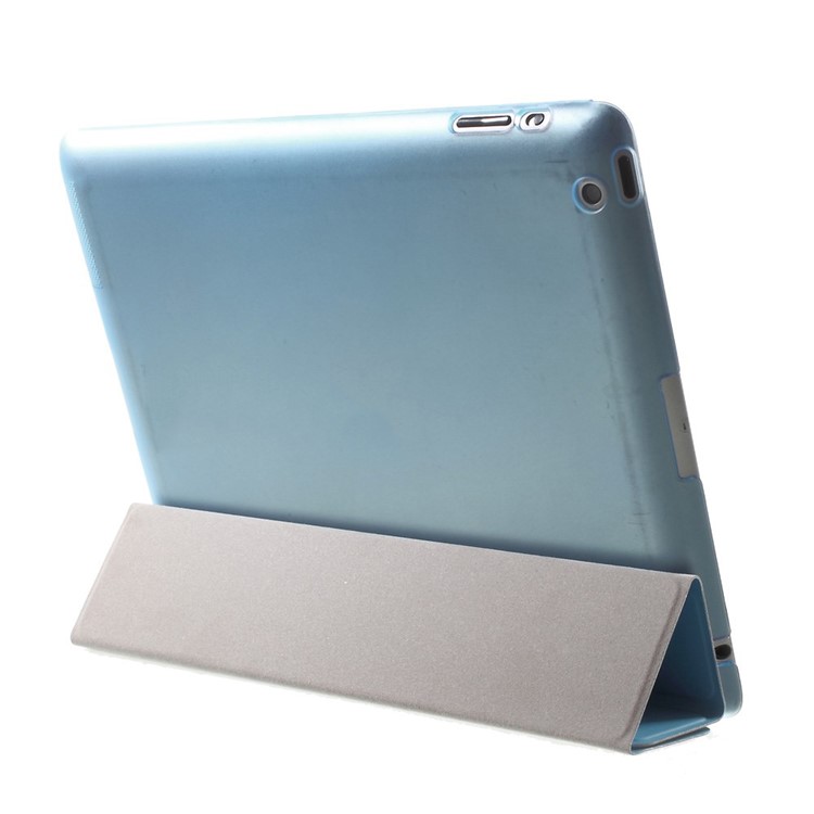 Four-fold Stand Smart Leather Case and Back Companion PC Case for The New iPad - Blue-5