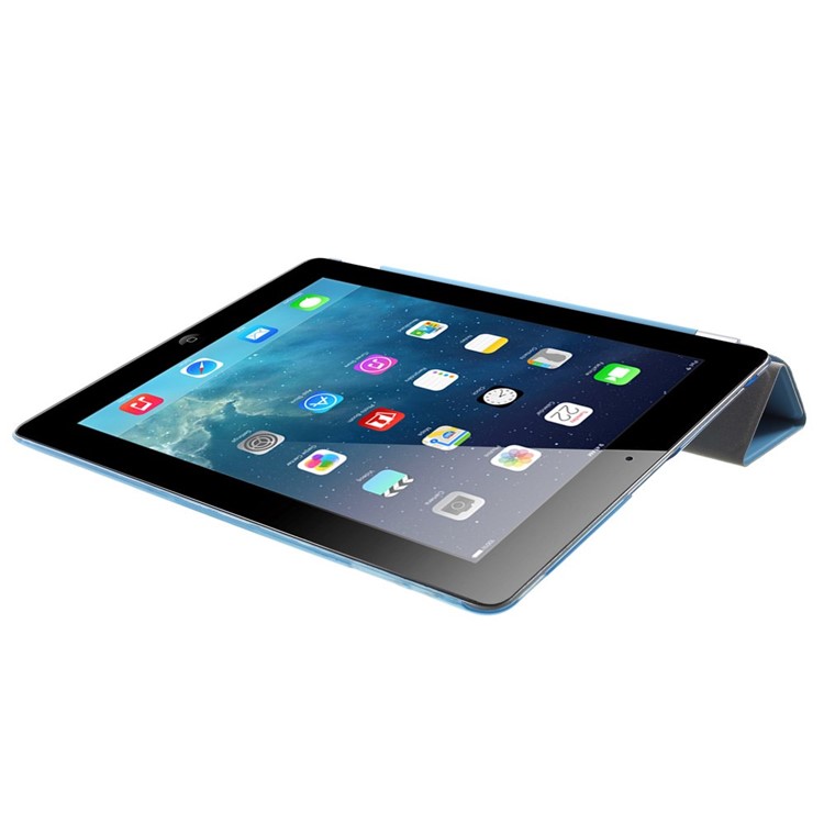 Four-fold Stand Smart Leather Case and Back Companion PC Case for The New iPad - Blue-6