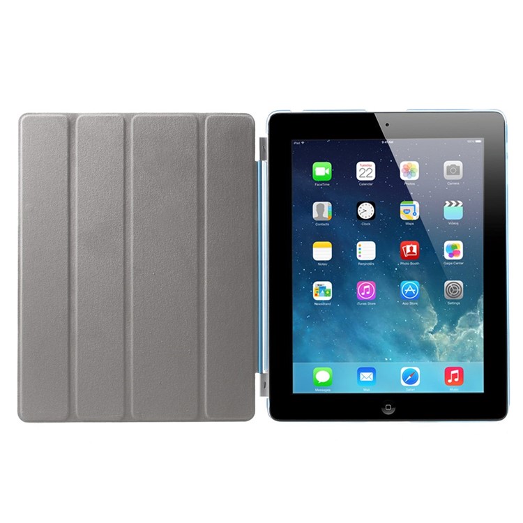 Four-fold Stand Smart Leather Case and Back Companion PC Case for The New iPad - Blue-7