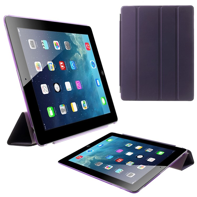 For The New iPad Four-fold Stand Smart Leather Cover and Back Companion PC Case - Purple-1