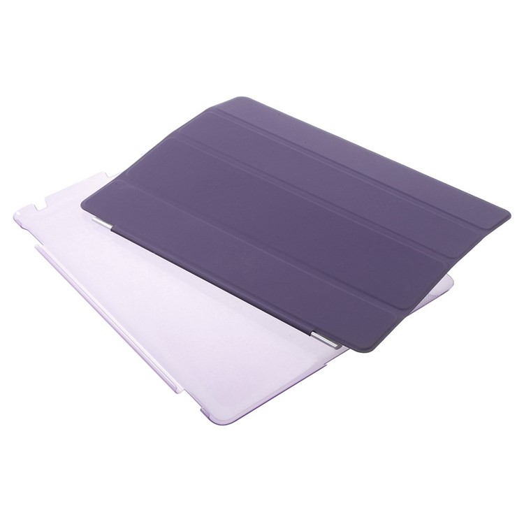 For The New iPad Four-fold Stand Smart Leather Cover and Back Companion PC Case - Purple-12