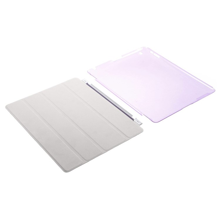For The New iPad Four-fold Stand Smart Leather Cover and Back Companion PC Case - Purple-13