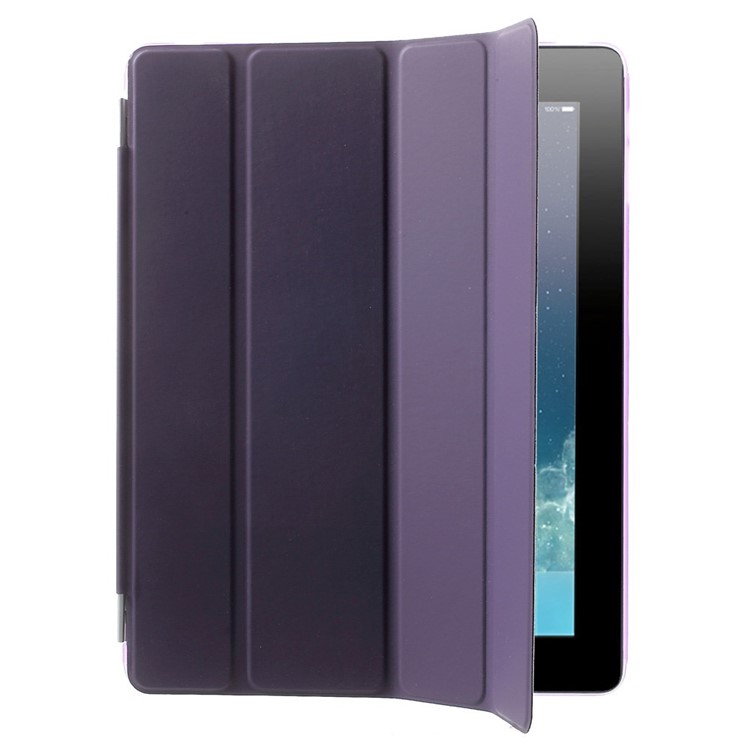 For The New iPad Four-fold Stand Smart Leather Cover and Back Companion PC Case - Purple-4