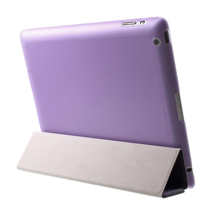 For The New iPad Four-fold Stand Smart Leather Cover and Back Companion PC Case - Purple-5