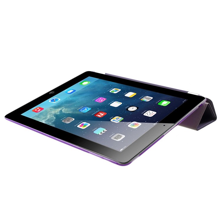 For The New iPad Four-fold Stand Smart Leather Cover and Back Companion PC Case - Purple-6