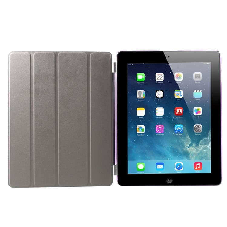 For The New iPad Four-fold Stand Smart Leather Cover and Back Companion PC Case - Purple-7