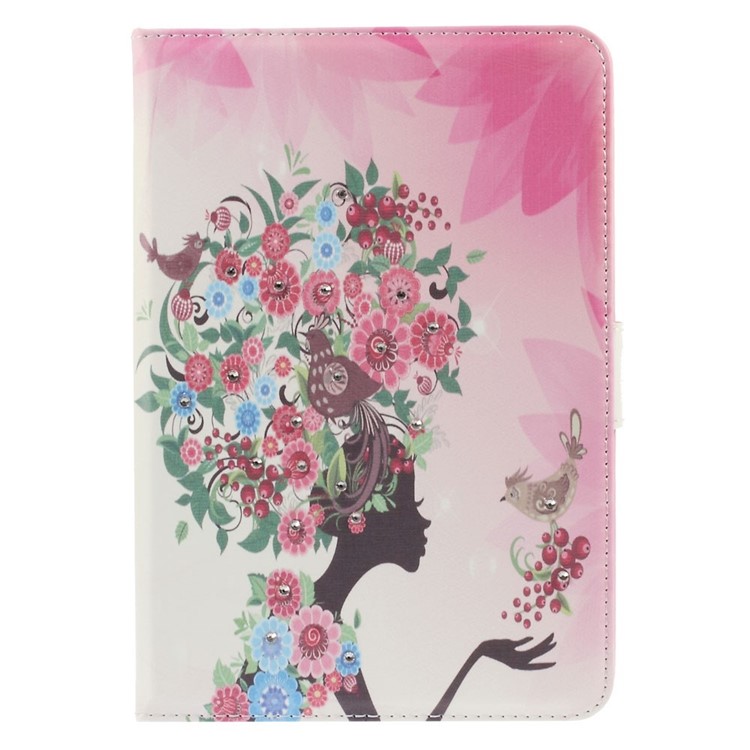 Flip Leather Stand Case for iPad Mini 1 / 2 / 3 - Rhinestone Flowered Girl with Birds-2