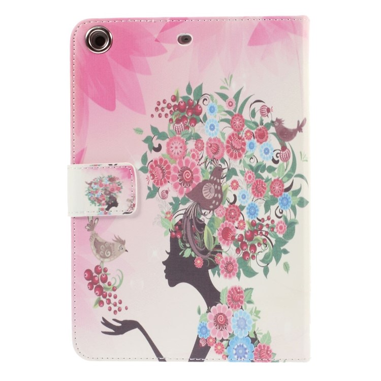Flip Leather Stand Case for iPad Mini 1 / 2 / 3 - Rhinestone Flowered Girl with Birds-3