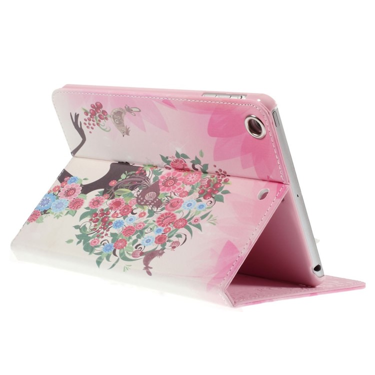 Flip Leather Stand Case for iPad Mini 1 / 2 / 3 - Rhinestone Flowered Girl with Birds-5
