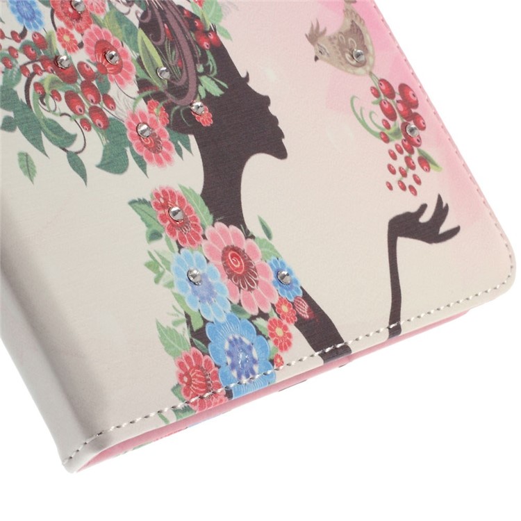 Flip Leather Stand Case for iPad Mini 1 / 2 / 3 - Rhinestone Flowered Girl with Birds-8