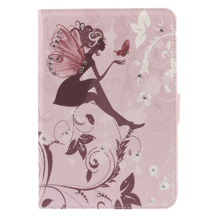 Leather Stand Shell for iPad Mini 1 / 2 / 3 - Rhinestone Girl with Wings and Butterfly-2