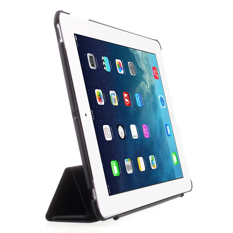 Four-fold Smart Leather Stand Case for iPad 2 3 4 - Black-4
