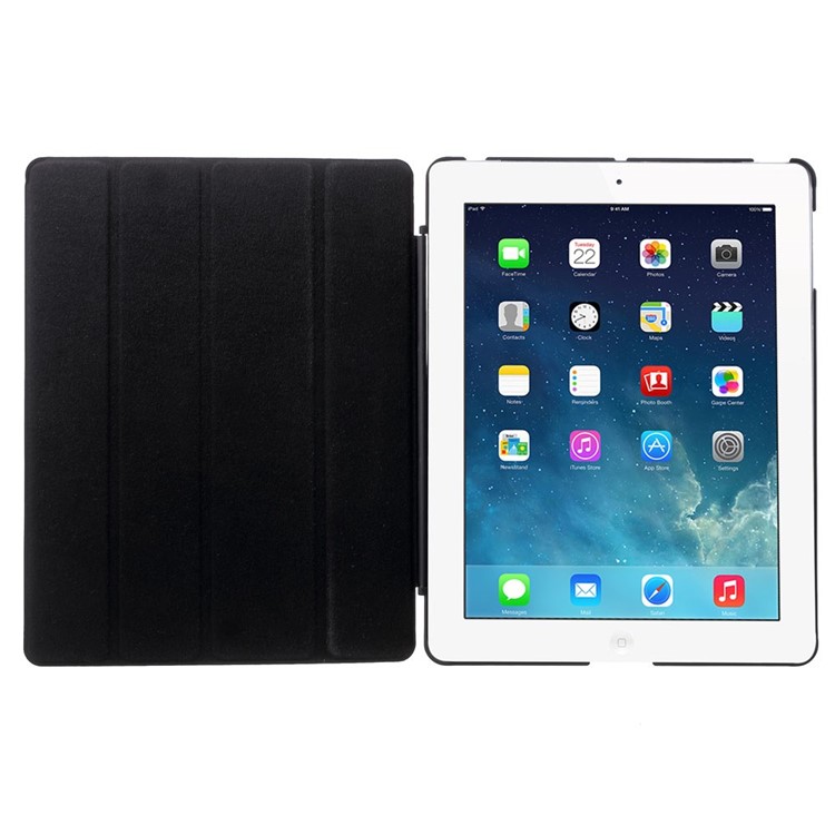 Four-fold Smart Leather Stand Case for iPad 2 3 4 - Black-7