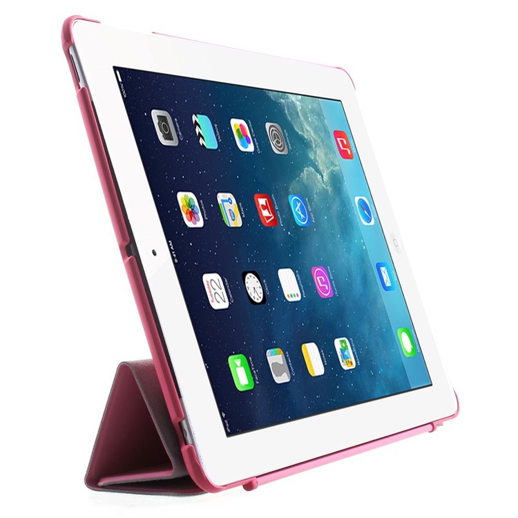 Four-fold Smart Leather Stand Cover for iPad 2 3 4 - Pink-4
