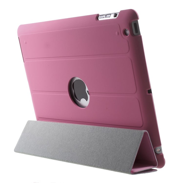 Four-fold Smart Leather Stand Cover for iPad 2 3 4 - Pink-5