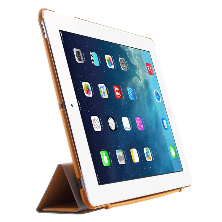 Four-fold Smart Leather Stand Cover for iPad 2 3 4 - Orange-4