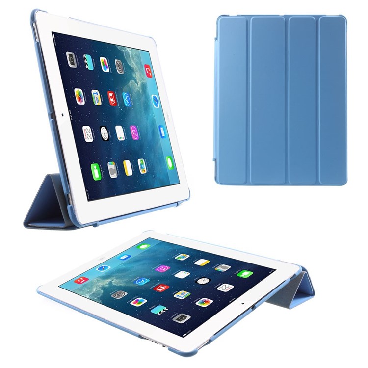 Four-fold Smart Leather Stand Shell for iPad 2 3 4 - Baby Blue-1