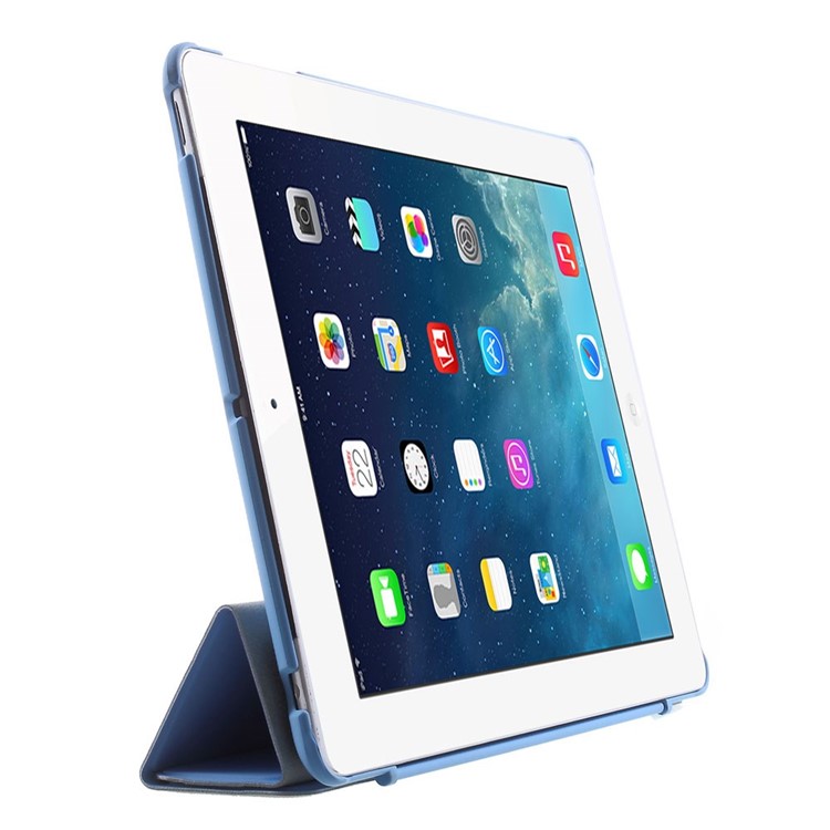Four-fold Smart Leather Stand Shell for iPad 2 3 4 - Baby Blue-4