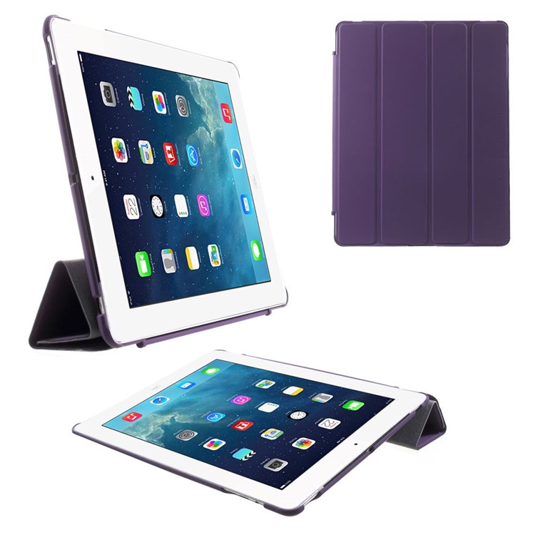 Four-fold Smart PU Leather Stand Shell for iPad 2 3 4 - Purple-1