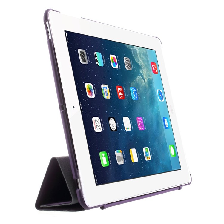 Four-fold Smart PU Leather Stand Shell for iPad 2 3 4 - Purple-4