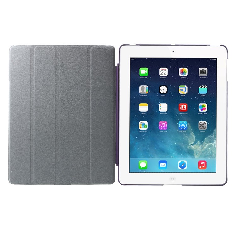 Four-fold Smart PU Leather Stand Shell for iPad 2 3 4 - Purple-7