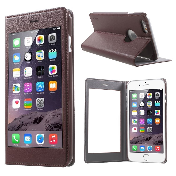 X-FITTED Anti-peep Privacy Full Touchable Window Leather Flip Cover for iPhone 6 Plus / 6s Plus with Stand - Brown-1