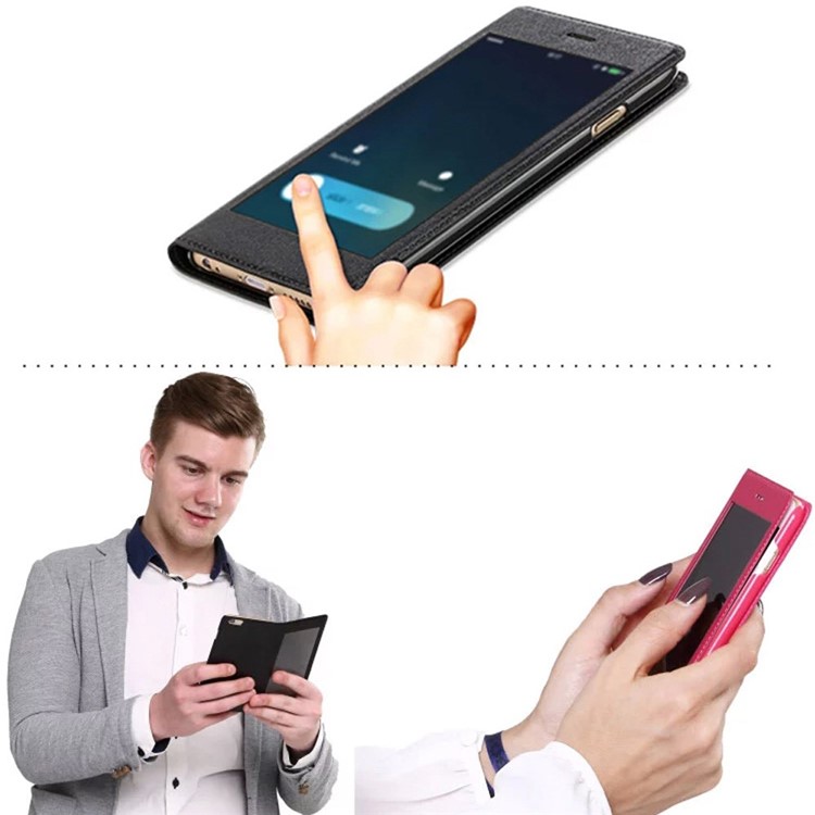 X-FITTED Anti-peep Privacy Full Touchable Window Leather Stand Cover for iPhone 6 / 6s 4.7-inch - Rose-12