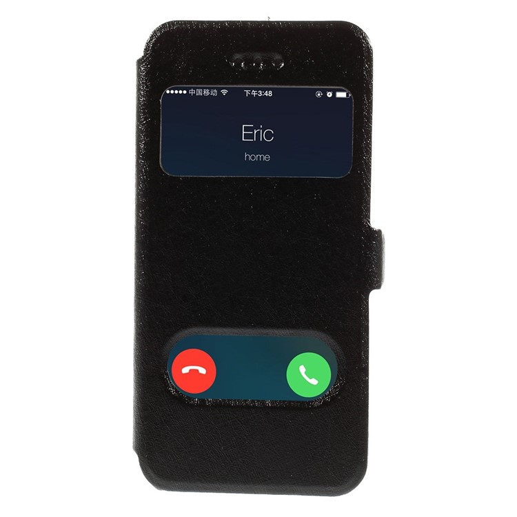 Silk Texture Dual View Window Leather Case for iPhone SE 5s 5 with Stand - Black-3