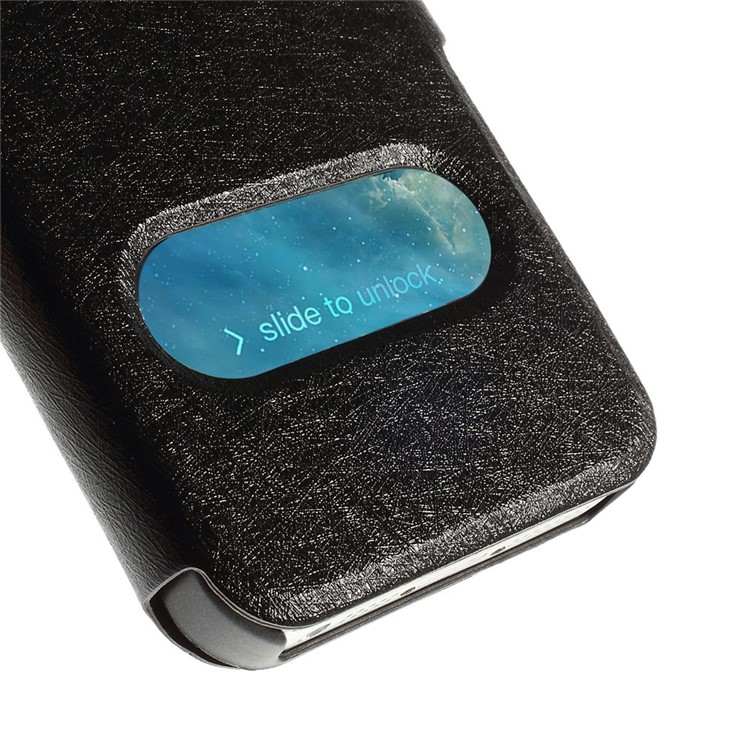Silk Texture Dual View Window Leather Case for iPhone SE 5s 5 with Stand - Black-7