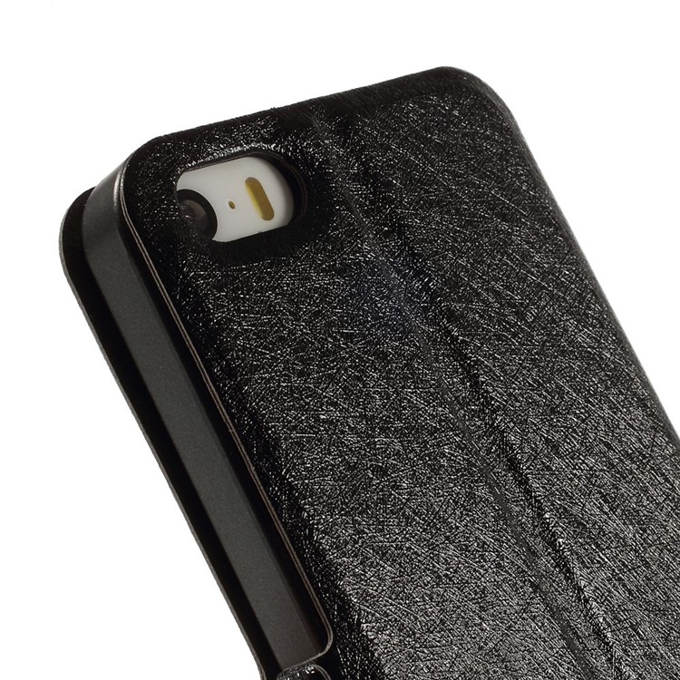 Silk Texture Dual View Window Leather Case for iPhone SE 5s 5 with Stand - Black-8