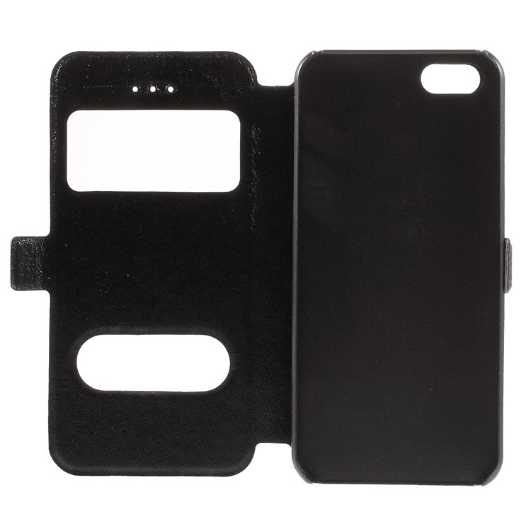 Silk Texture Dual View Window Leather Case for iPhone SE 5s 5 with Stand - Black-9