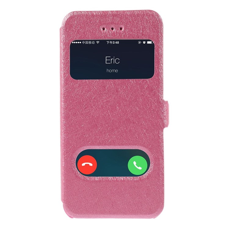 Silk Texture Dual View Window Leather Cover for iPhone SE 5s 5 with Stand - Rose-3