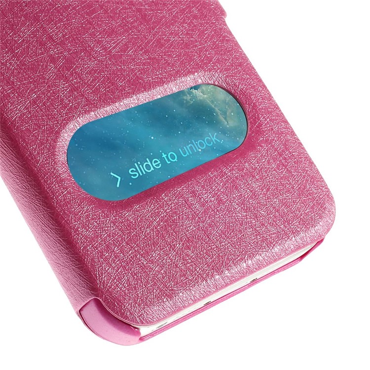 Silk Texture Dual View Window Leather Cover for iPhone SE 5s 5 with Stand - Rose-7