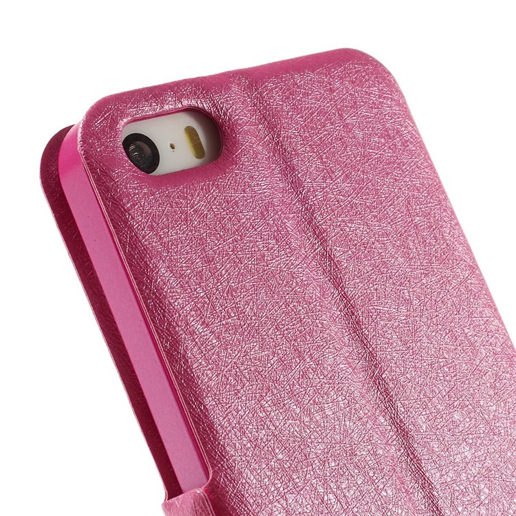 Silk Texture Dual View Window Leather Cover for iPhone SE 5s 5 with Stand - Rose-8