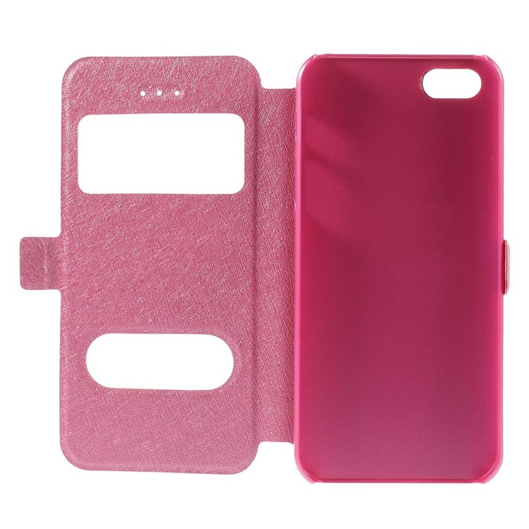 Silk Texture Dual View Window Leather Cover for iPhone SE 5s 5 with Stand - Rose-9