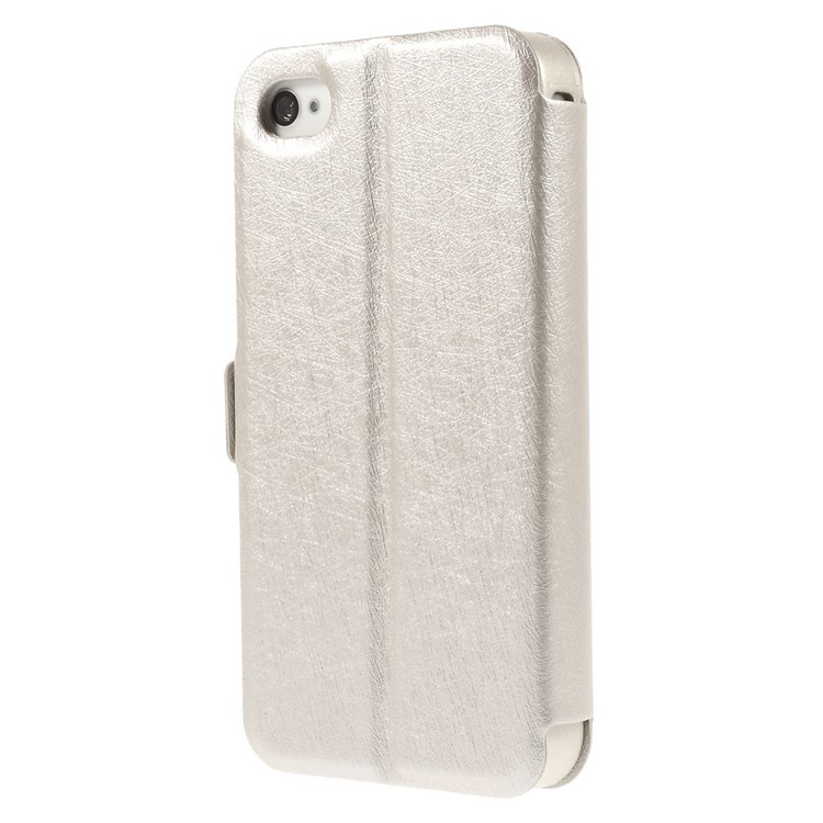 Silk Texture Dual View Windows Leather Stand Shell for iPhone 4s 4 - Champagne-2