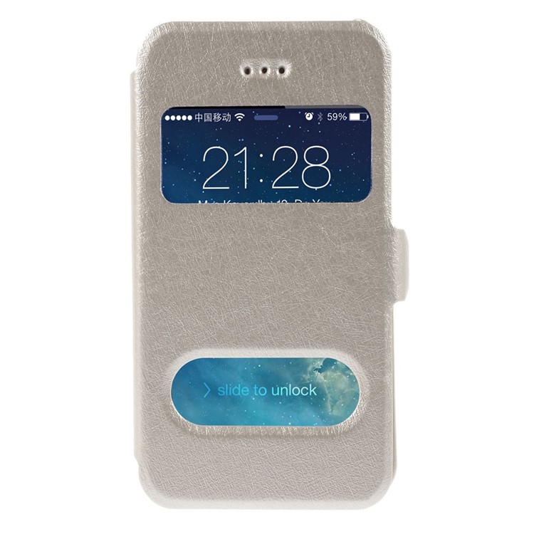 Silk Texture Dual View Windows Leather Stand Shell for iPhone 4s 4 - Champagne-3
