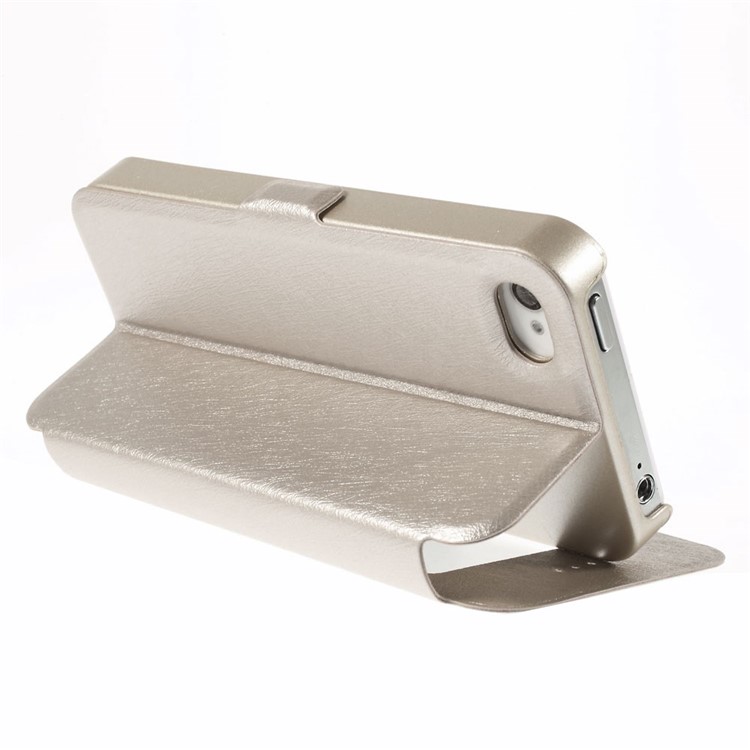 Silk Texture Dual View Windows Leather Stand Shell for iPhone 4s 4 - Champagne-5
