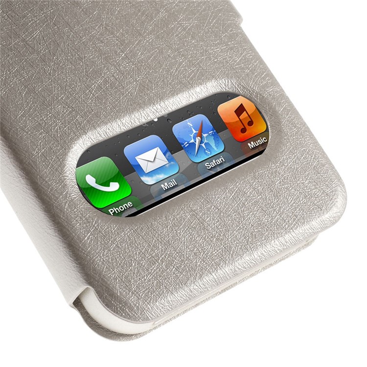 Silk Texture Dual View Windows Leather Stand Shell for iPhone 4s 4 - Champagne-7